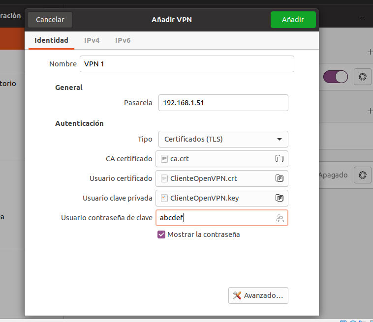 Un cliente Linux configurado con VPN